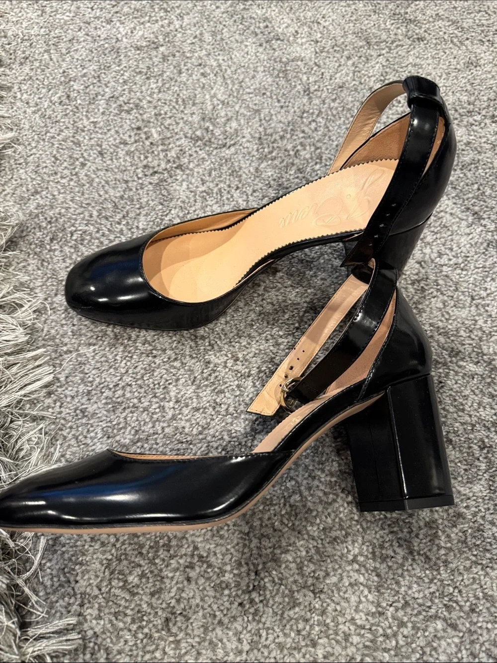 J crew Black Patent Ankle-Strap Block Heel Pumps